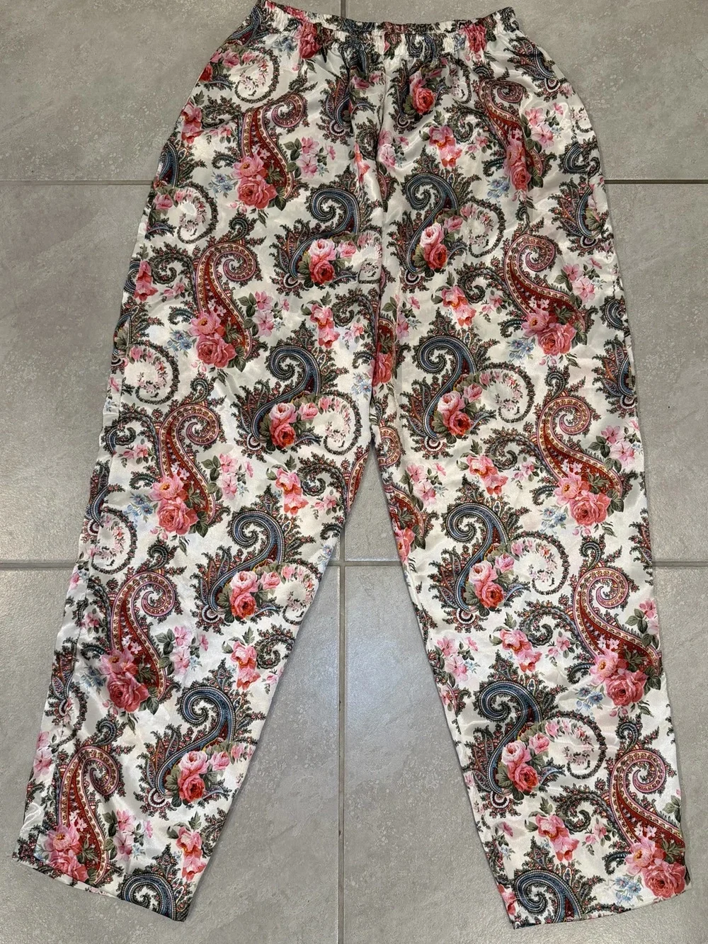 Vintage Victoria's Secret 3-Pc Paisley Floral Satin Pajama & Robe Set Medium